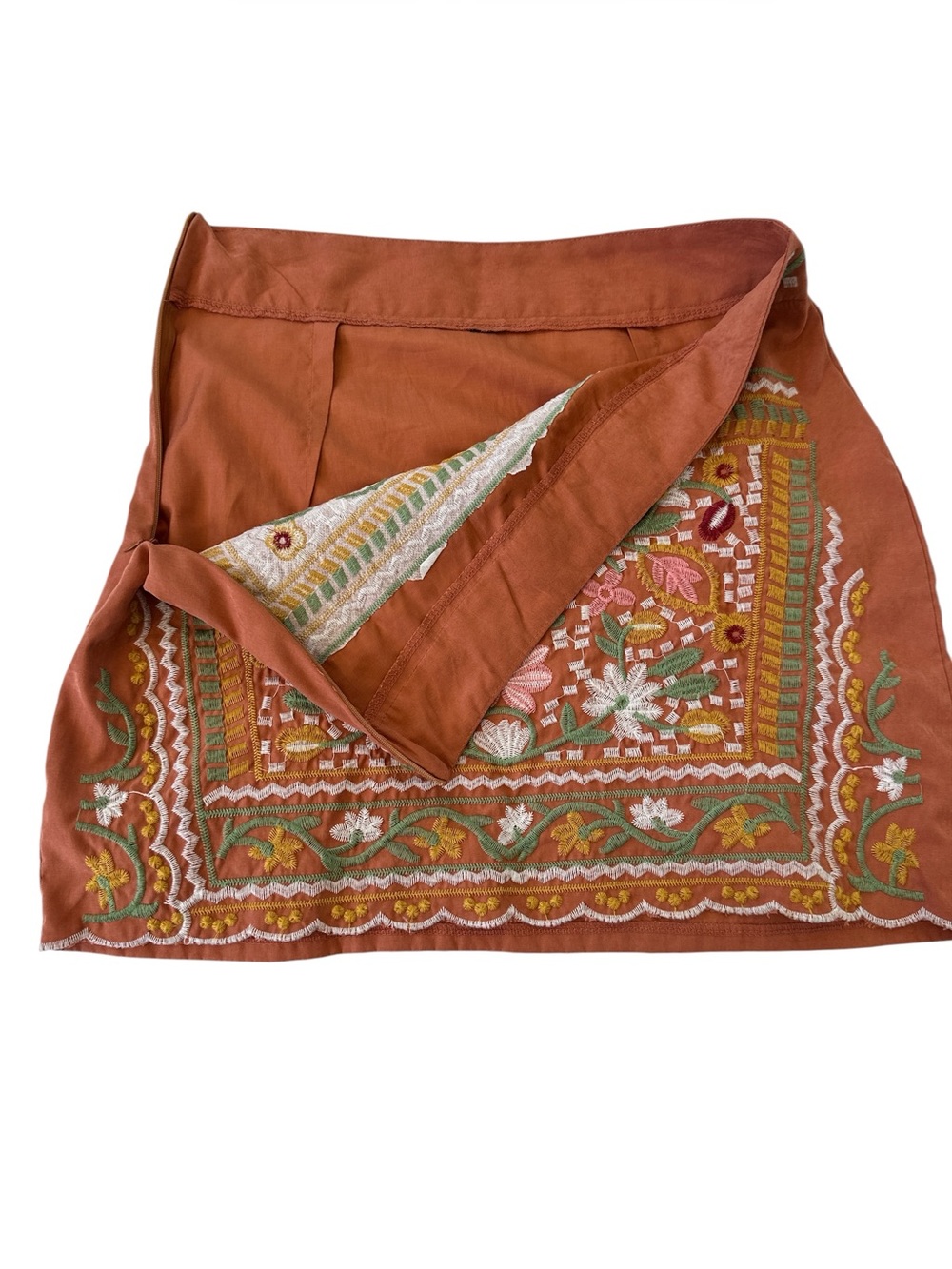 Floral Embroidered Patchwork Mini Skirt in Rust - Picture 5 of 7